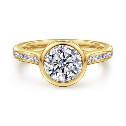 Amoria - 14K Yellow Gold Bezel Set Round Diamond Engagement Ring
