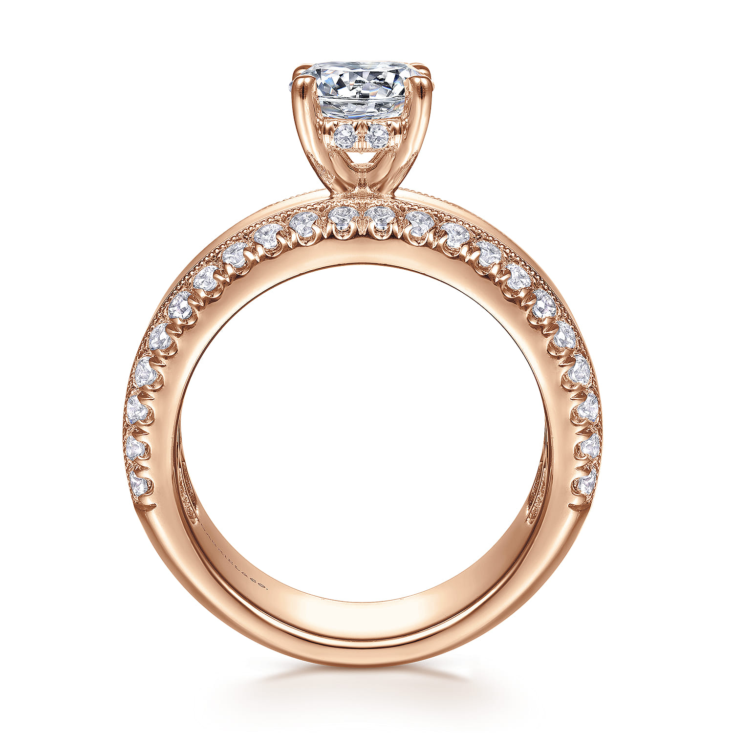 Amos - 14K Rose Gold Round Wide Band Diamond Engagement Ring