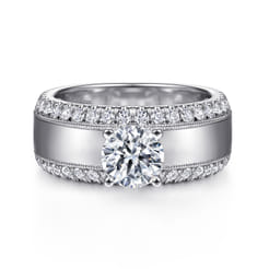 Amos - 14K White Gold Round Diamond Wide Band Engagement Ring