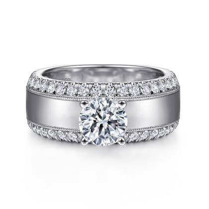 Amos - 14K White Gold Round Diamond Wide Band Engagement Ring