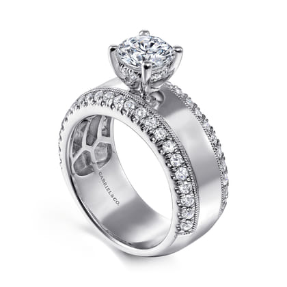 Amos - 14K White Gold Round Diamond Wide Band Engagement Ring