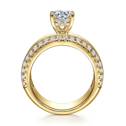 Amos - 14K Yellow Gold Round Wide Band Diamond Engagement Ring