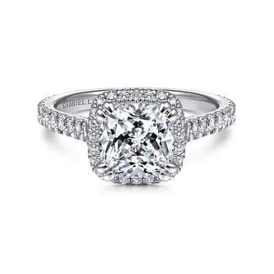 Amy - 18K White Gold Cushion Halo Diamond Engagement Ring