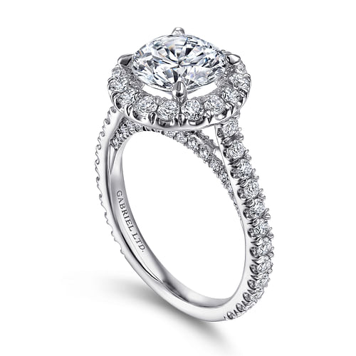 Amy - 18K White Gold Round Halo Diamond Engagement Ring - 1.21 ct - Shot 3
