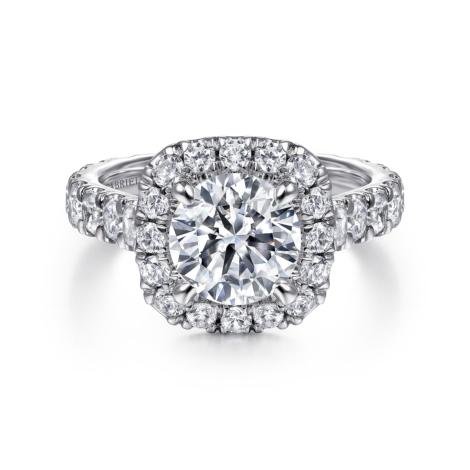 Amy - 18K White Gold Round Halo Diamond Engagement Ring