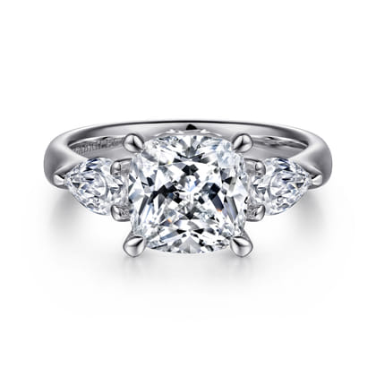 Anabelle - 14K White Gold Cushion Cut Three Stone Diamond Engagement Ring