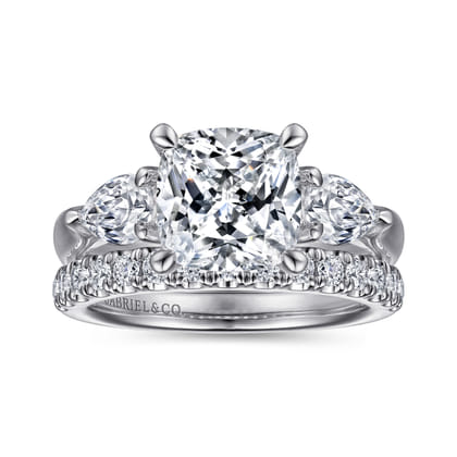 Anabelle - 14K White Gold Cushion Cut Three Stone Diamond Engagement Ring