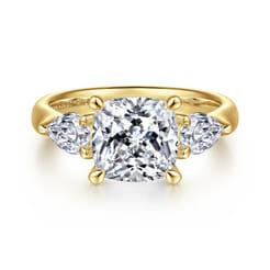 Anabelle - 14K Yellow Gold Cushion Cut Three Stone Diamond Engagement Ring