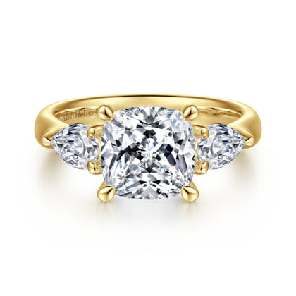 Anabelle - 14K Yellow Gold Cushion Cut Three Stone Diamond Engagement Ring