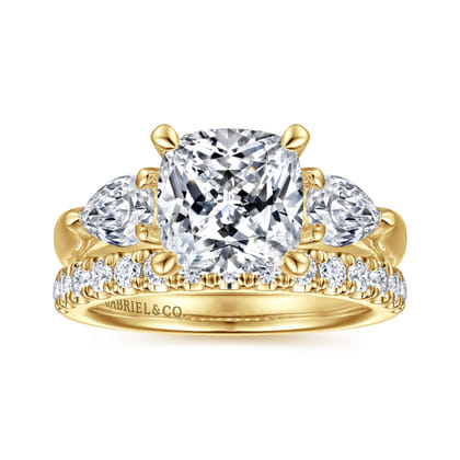 Anabelle - 14K Yellow Gold Cushion Cut Three Stone Diamond Engagement Ring