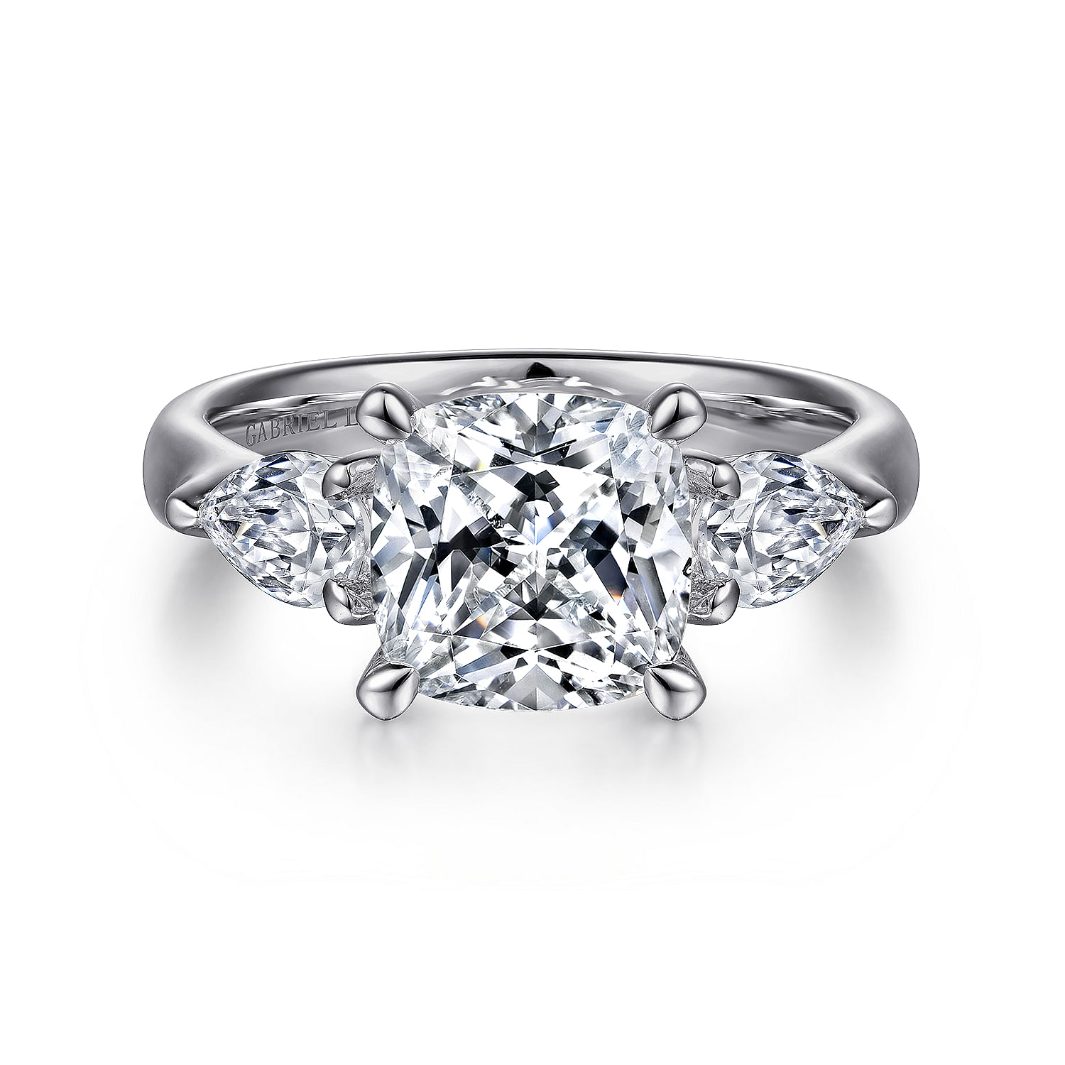 Anabelle - 18K White Gold Cushion Cut Three Stone Diamond Engagement Ring