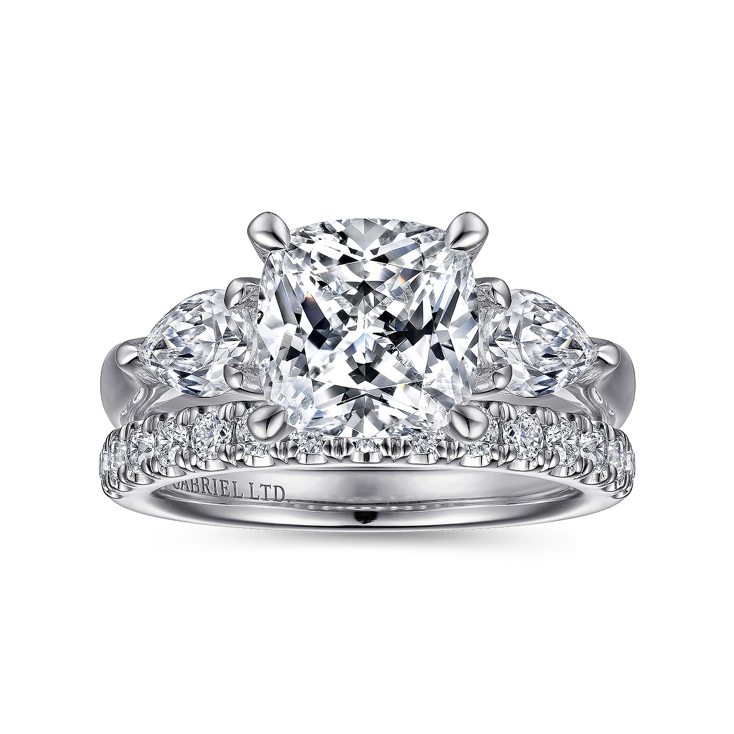 Anabelle - 18K White Gold Cushion Cut Three Stone Diamond Engagement Ring