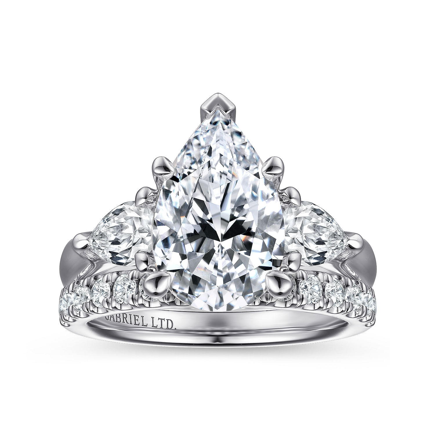 Anabelle - 18K White Gold Pear Shape Three Stone Diamond Engagement Ring