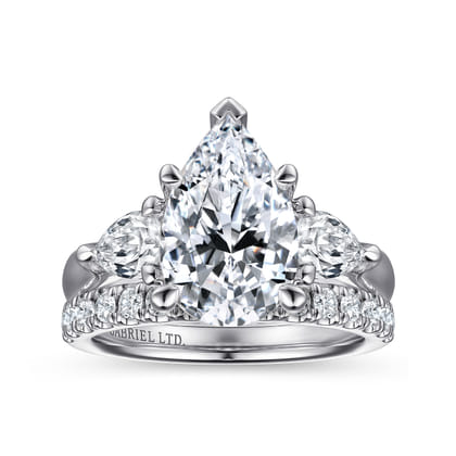 Anabelle - 18K White Gold Pear Shape Three Stone Diamond Engagement Ring