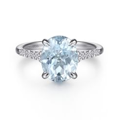 Anastazia - 14K White Gold Oval Aquamarine and Diamond Engagement Ring