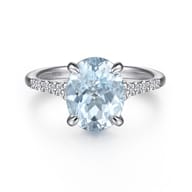 Anastazia - 14K White Gold Oval Aquamarine and Diamond Engagement Ring