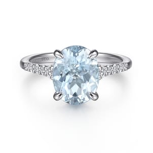 Anastazia - 14K White Gold Oval Aquamarine and Diamond Engagement Ring