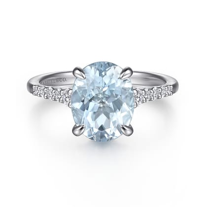 Anastazia - 14K White Gold Oval Aquamarine and Diamond Engagement Ring