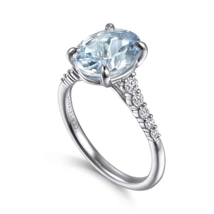 Anastazia - 14K White Gold Oval Aquamarine and Diamond Engagement Ring