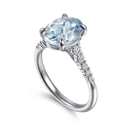 Anastazia - 14K White Gold Oval Aquamarine and Diamond Engagement Ring