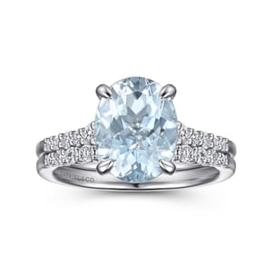 Anastazia - 14K White Gold Oval Aquamarine and Diamond Engagement Ring