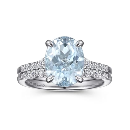 Anastazia - 14K White Gold Oval Aquamarine and Diamond Engagement Ring