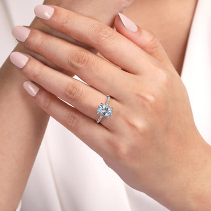 Anastazia - 14K White Gold Oval Aquamarine and Diamond Engagement Ring