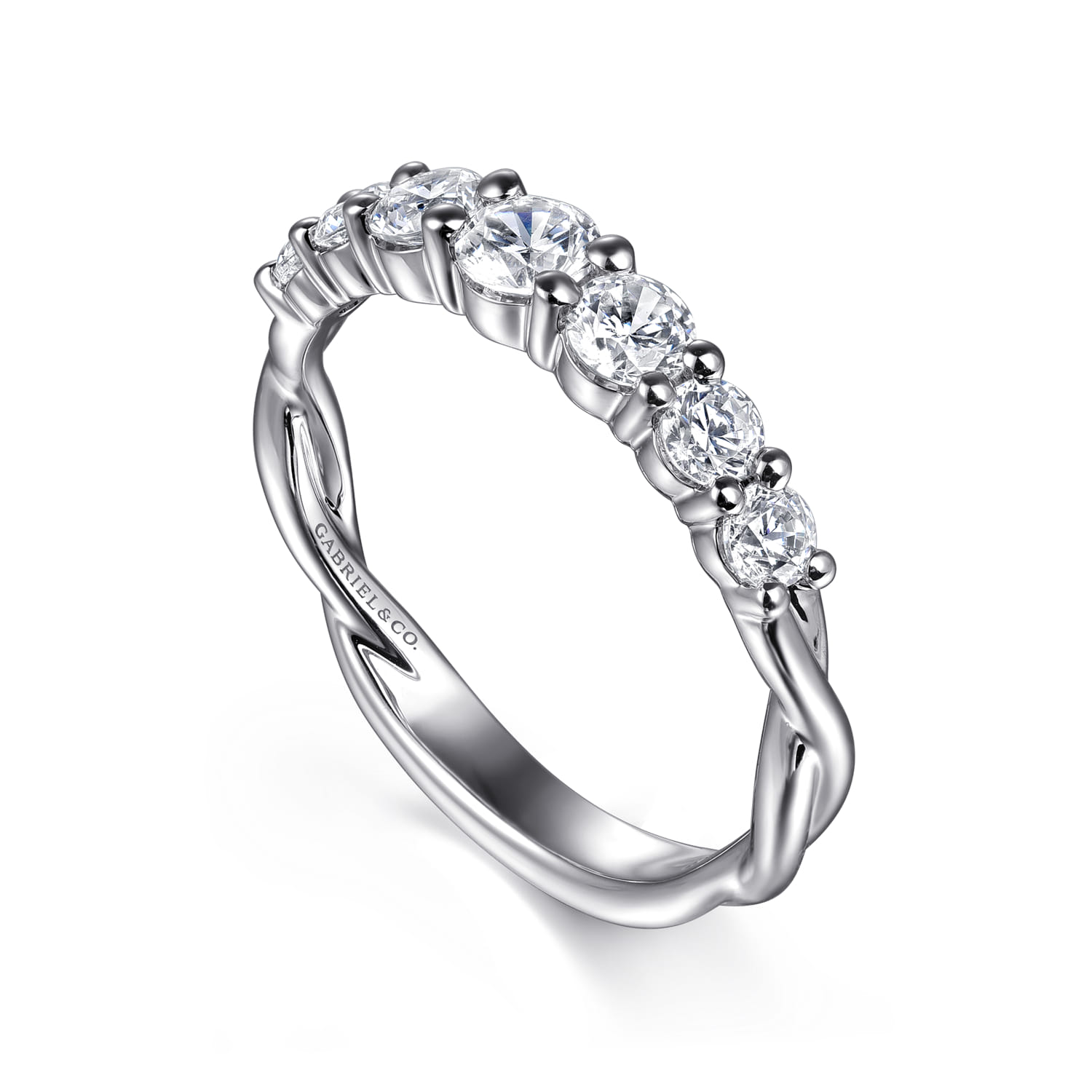Straight Wedding Ring in 14k White Gold with Round Natural Diamond at Gabriel & Co. - Shot 3