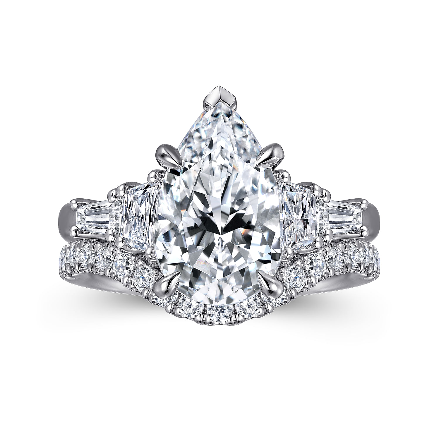 Andray - 18K White Gold Pear Shape Five Stone Diamond Engagement Ring