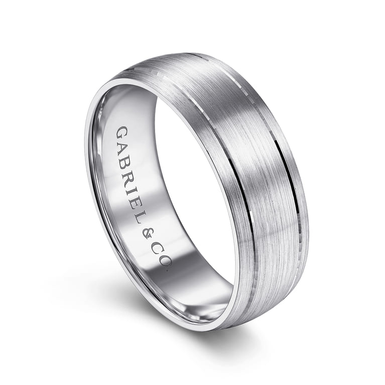 Andrew - 14K White Gold 7mm - Men's Wedding Band in Satin Finish - Shot 3