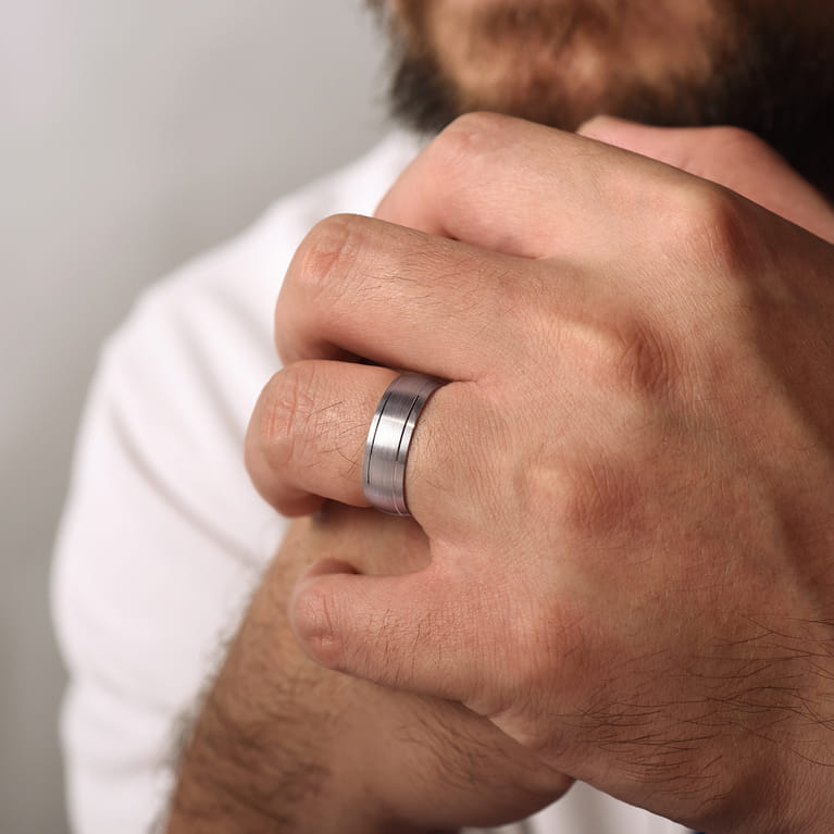 Andrew - 14K White Gold 7mm - Men's Wedding Band in Satin Finish - Shot 5