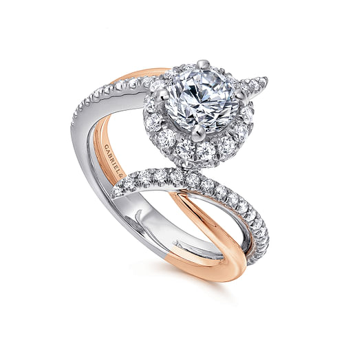 Andromeda - 14K White-Rose Gold Round Halo Diamond Engagement Ring - 0.5 ct - Shot 3