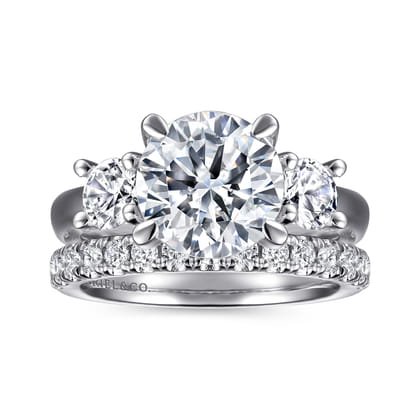 Aneta - 14K White Gold Round Three Stone Diamond Engagement Ring