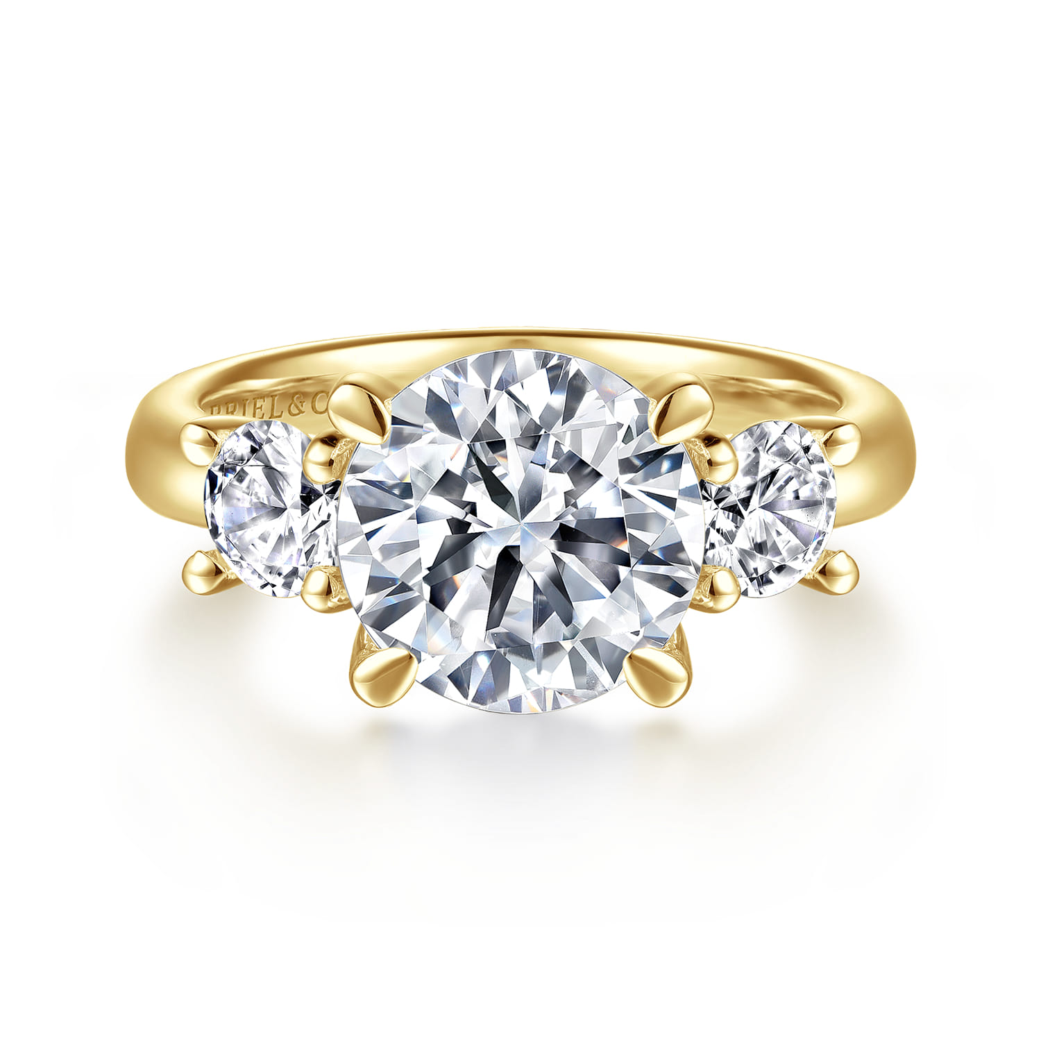 Aneta - 14K Yellow Gold Round Three Stone Diamond Engagement Ring