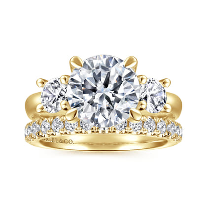 Aneta - 14K Yellow Gold Round Three Stone Diamond Engagement Ring