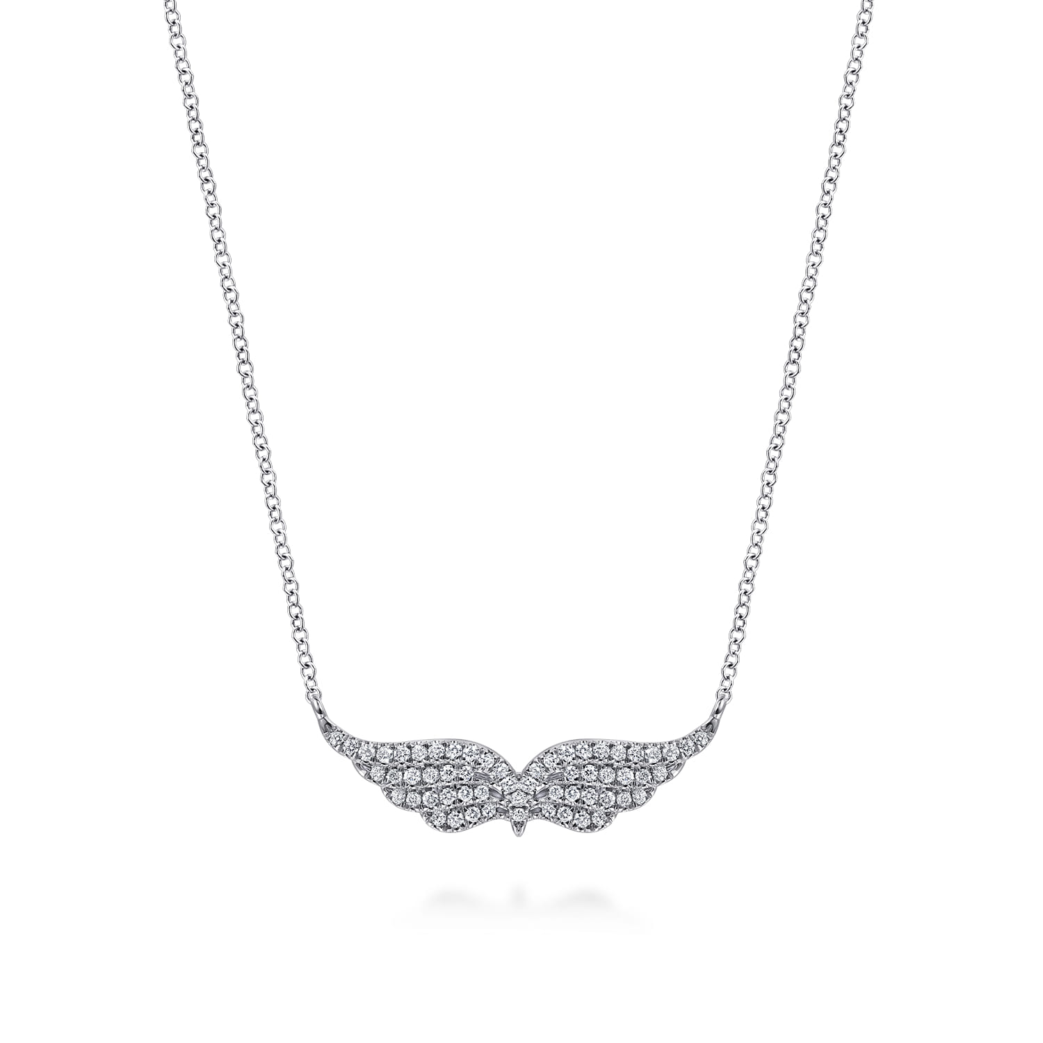 Angel Wing - 14K White Gold Diamond Angel Wing Bar Necklace - 0.26 ct - Shot 1