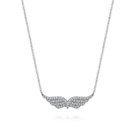 Angel Wing - 14K White Gold Diamond Angel Wing Bar Necklace