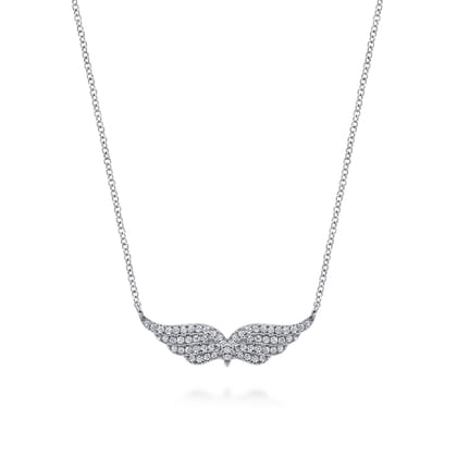 Angel Wing - 14K White Gold Diamond Angel Wing Bar Necklace