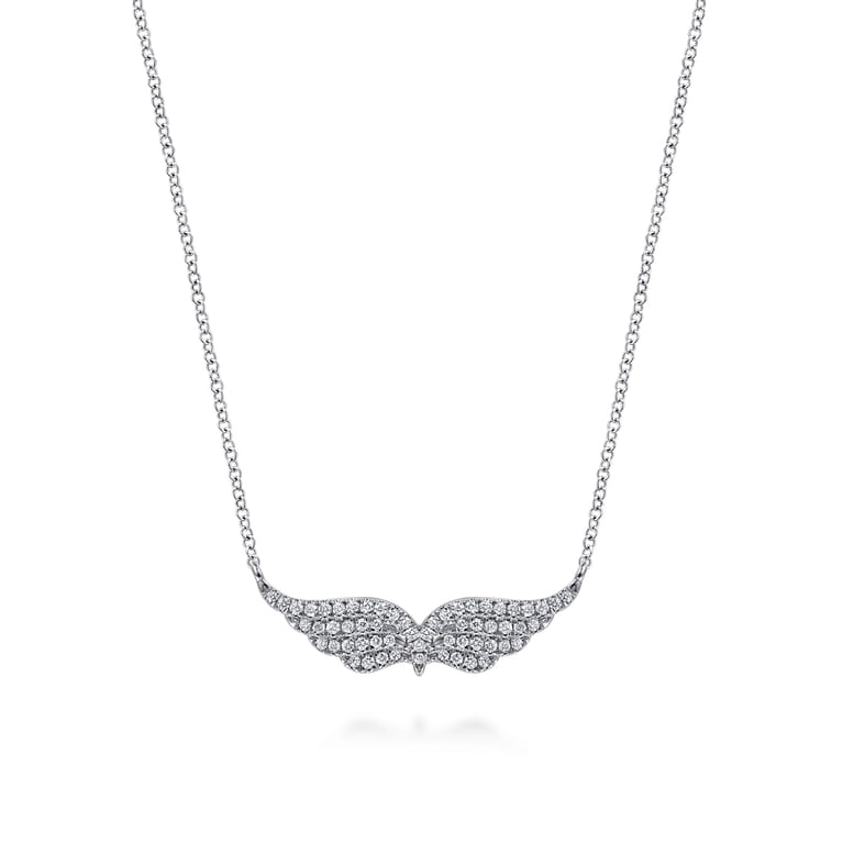 Angel Wing - 14K White Gold Diamond Angel Wing Bar Necklace - 0.26 ct - Shot 1