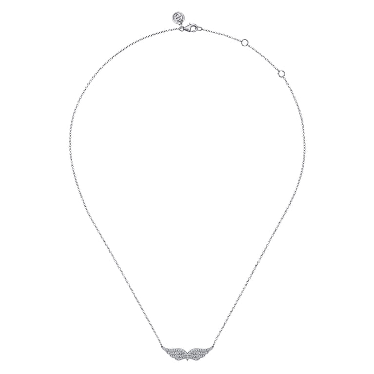 Angel Wing - 14K White Gold Diamond Angel Wing Bar Necklace - 0.26 ct - Shot 2