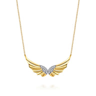 Angel Wing - 14K White  Yellow Gold Diamond Angel Wing Bar Necklace