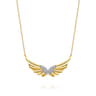 Angel Wing - 14K White  Yellow Gold Diamond Angel Wing Bar Necklace - 0.16 ct