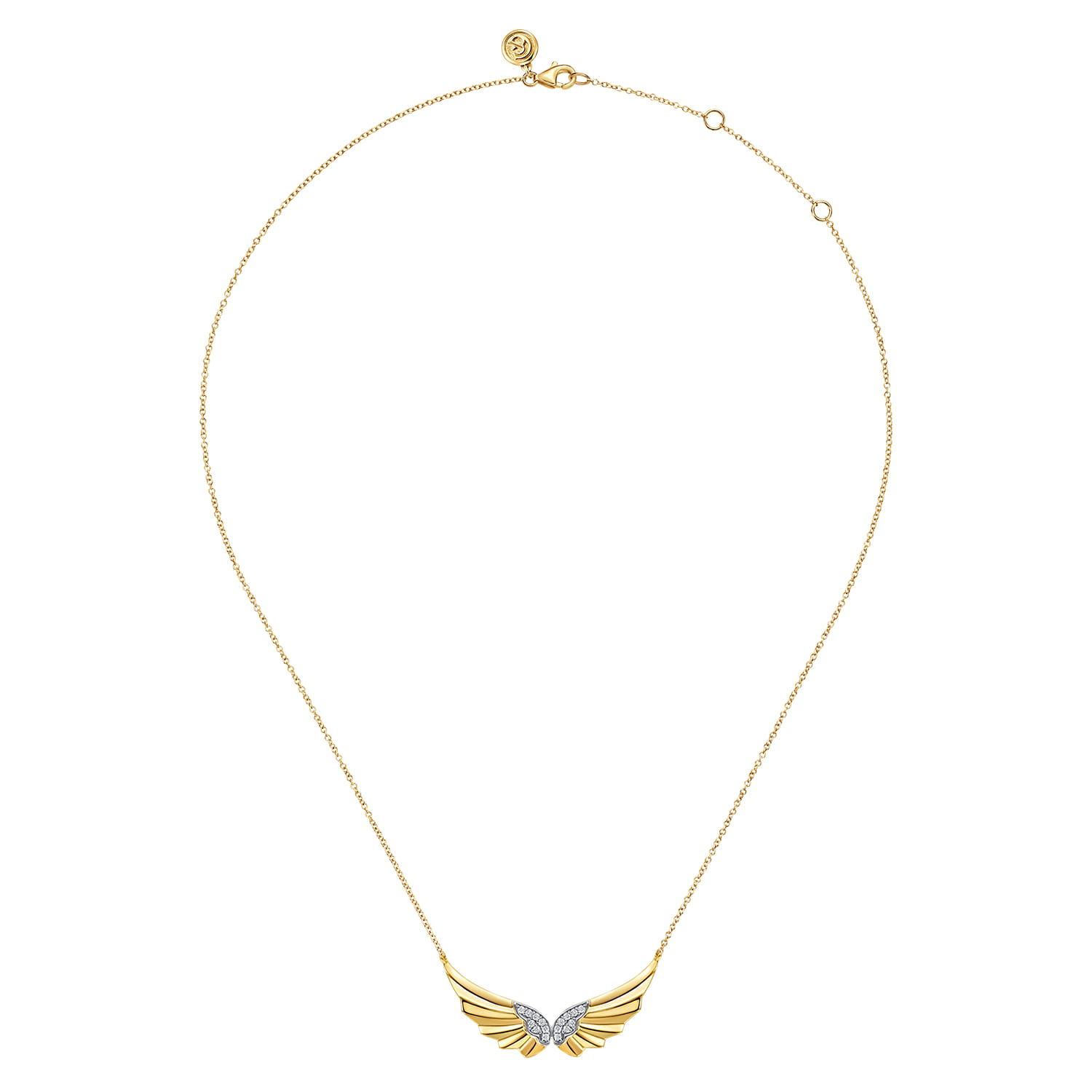 Angel Wing - 14K White  Yellow Gold Diamond Angel Wing Bar Necklace - 0.16 ct - Shot 2