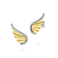 Angel Wing - 14K White  Yellow Gold Diamond Angel Wing Stud Earrings