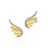 Angel Wing - 14K White  Yellow Gold Diamond Angel Wing Stud Earrings - 0.21 ct