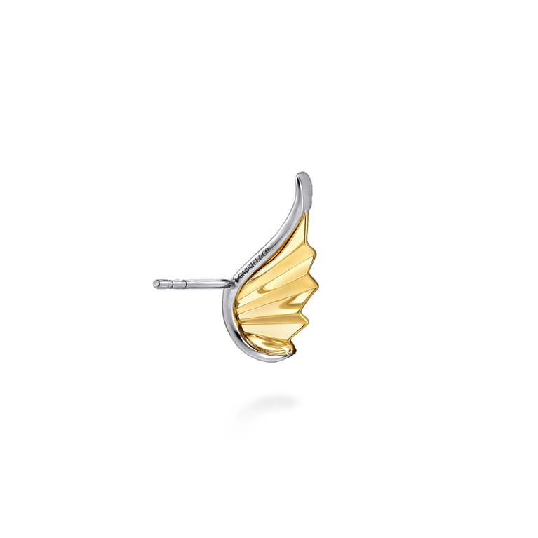 Angel Wing - 14K White  Yellow Gold Diamond Angel Wing Stud Earrings - 0.21 ct - Shot 2