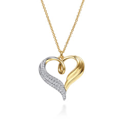 Angel Wing - 14K White  Yellow Gold Diamond Heart Angel Wing Pendant Necklace