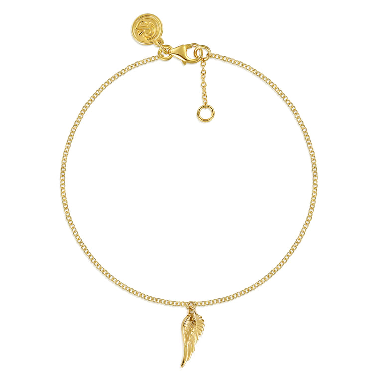 Angel Wing - 14K Yellow Gold Angel Wing Charm Bracelet - Shot 1