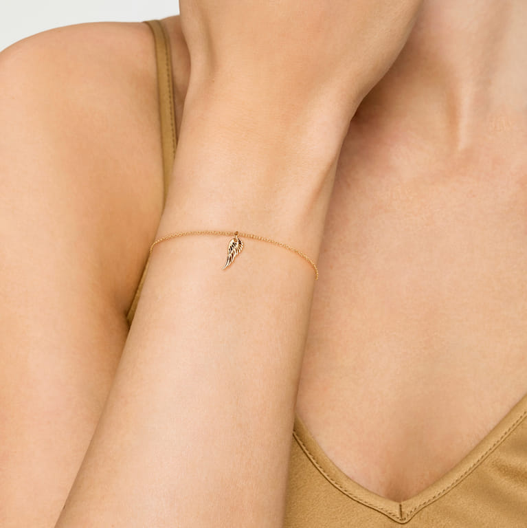 Angel Wing - 14K Yellow Gold Angel Wing Charm Bracelet - Shot 3