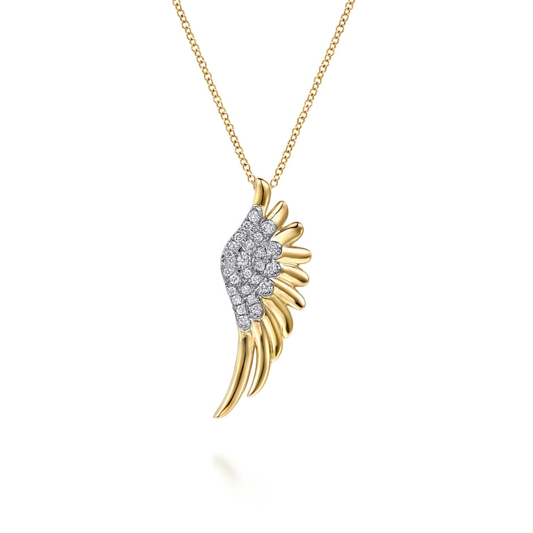 Angel Wing - 14K Yellow Gold Diamond Half Angel Wing Necklace - 0.23 ct - Shot 1